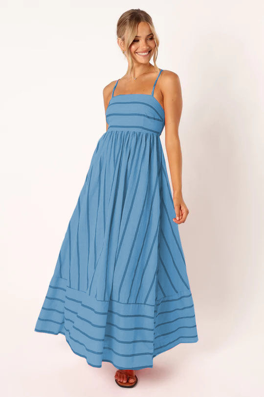 Striped Sleeveless Sling Backless Large Swing Dress