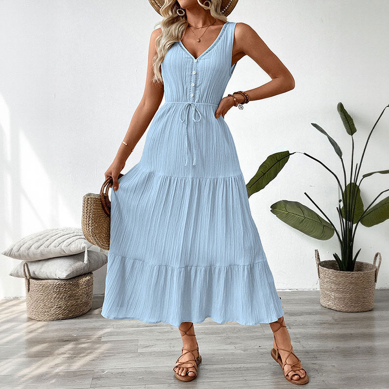 Unique Vacation Summer Texture Sleeveless Seaside Dress