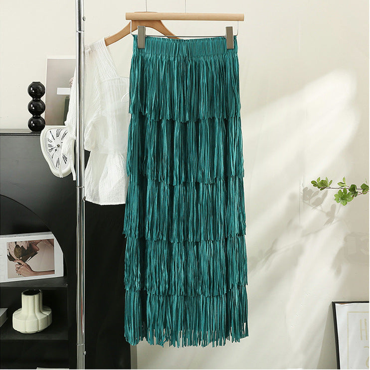 Retro Elegant Layer Tassel Dress Fashionable Draping Skirts