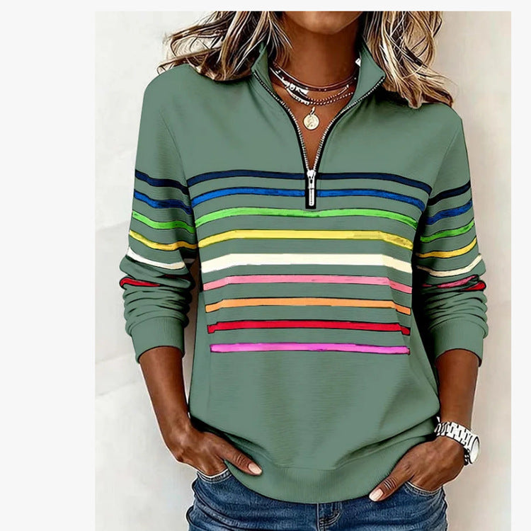 Unique Women's Half Zipper Digital Printing Blouse
