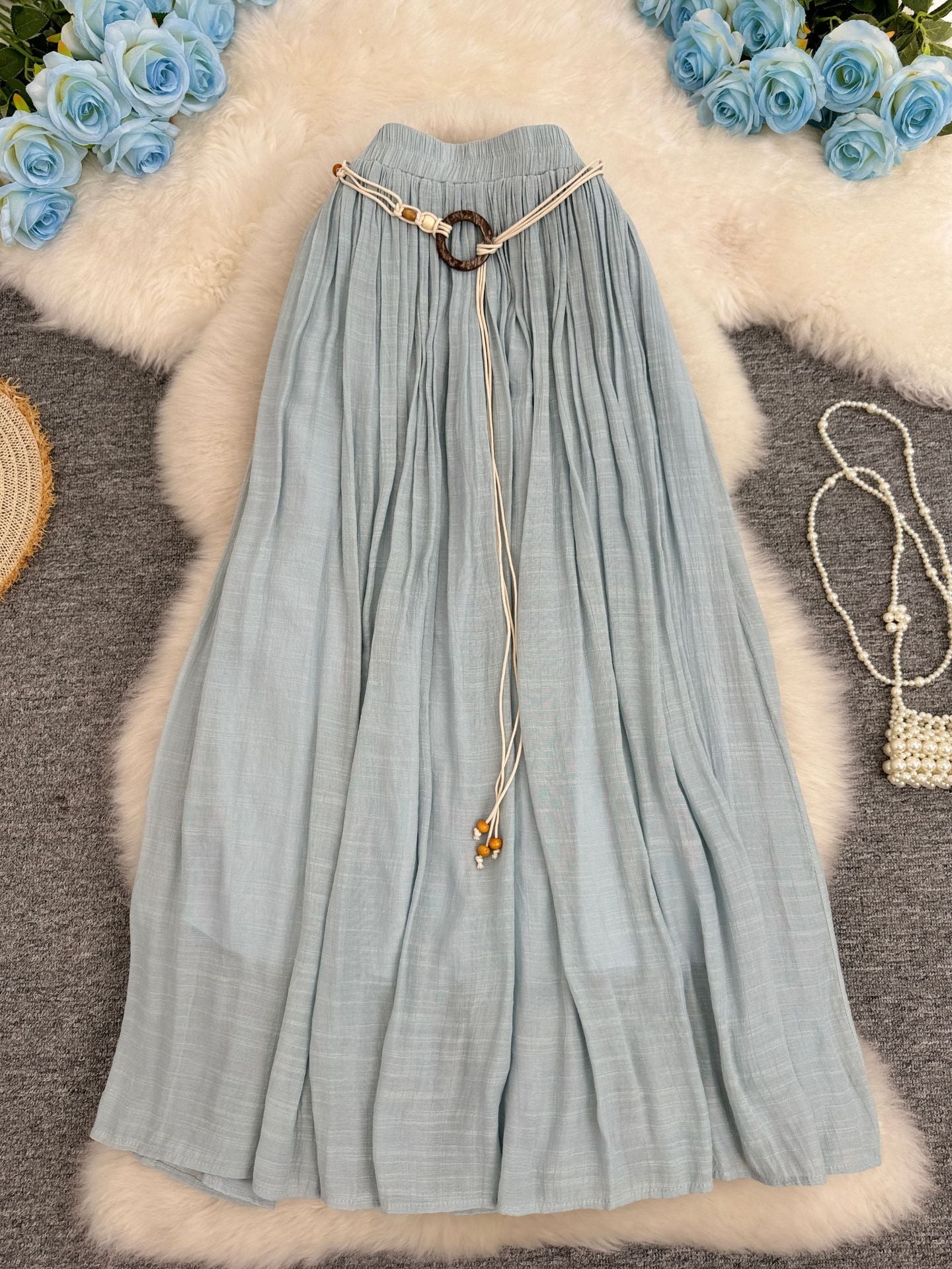 Women's Cotton Linen Vacation Style Lazy Versatile Slimming A- Line Midi Skirts