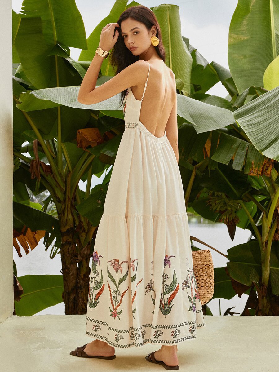 Strap Tube Printed Wide Hem Loose Dress