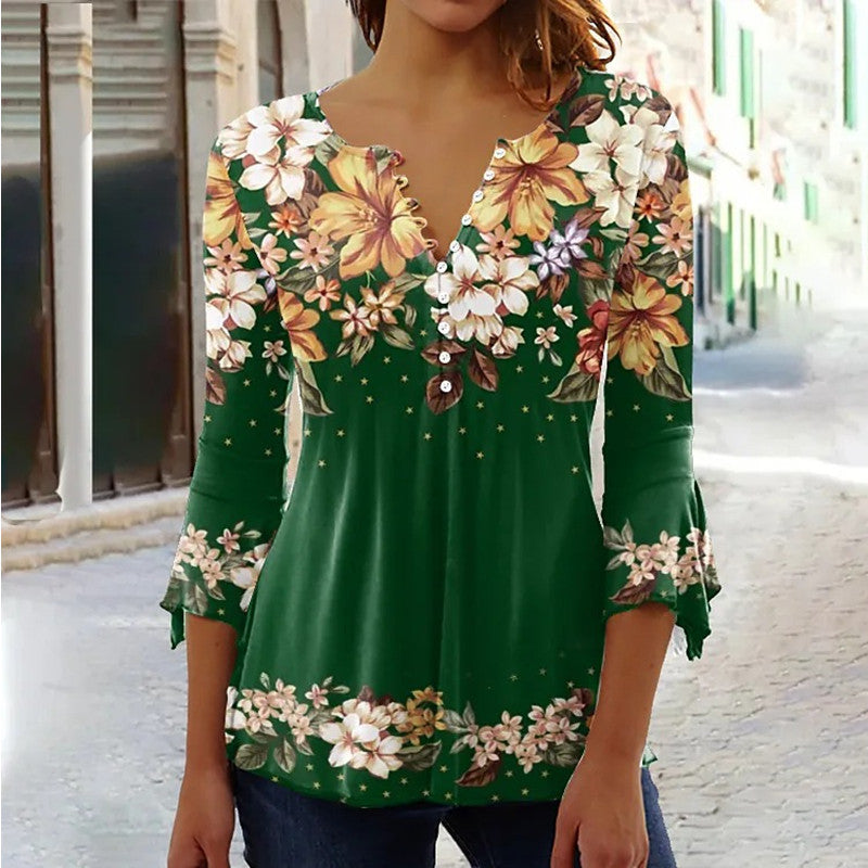 Graceful Classic Summer Fashion Flower Printed Women's T-shirt