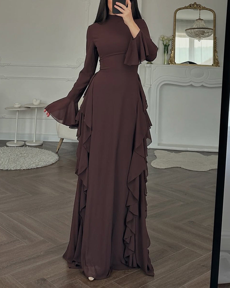 Women's Casual High Waist Pure Color Bell Dress