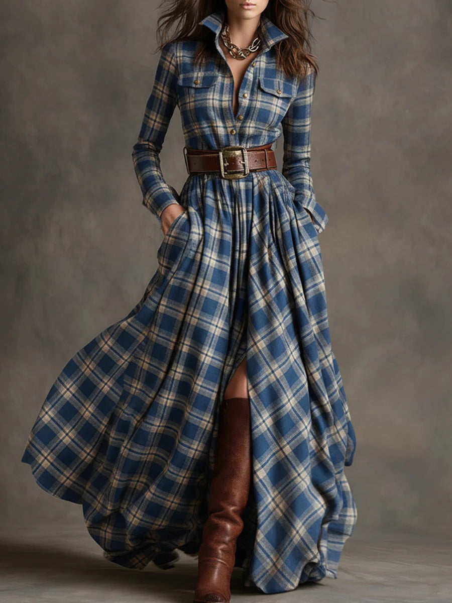 Women's Large French Retro Grid Slim Irregular Skirts