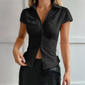Sexy Style Button Solid Color Sleeve Blouse