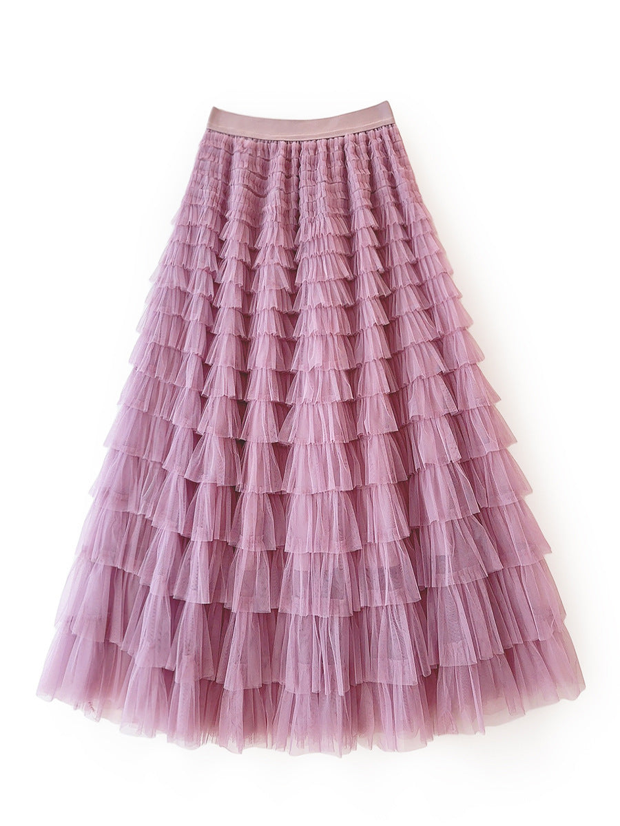 Charming Mesh Stitching Cake Dress Long Skirt