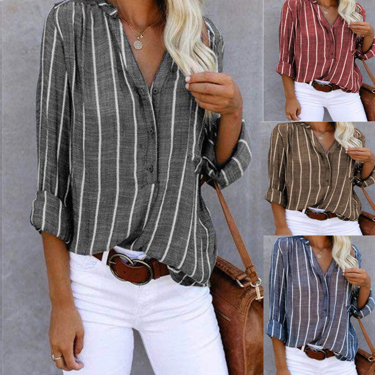 Women's Same Day Delivery Simple Fashion Printed Striped Shirt Blouse