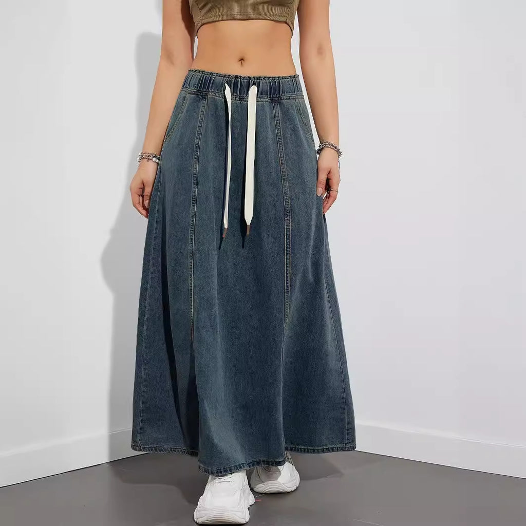 Women's Design Elastic Waist Loose Swing Dress Denim Skirt
