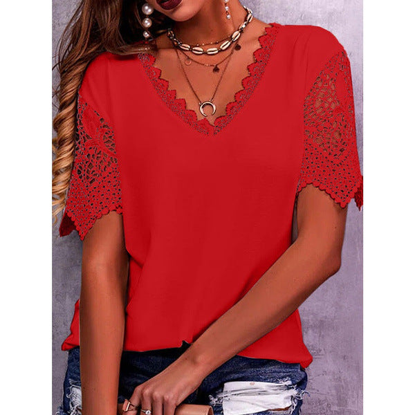 Women's Popular Lace Stitching Loose Sleeve Shorts