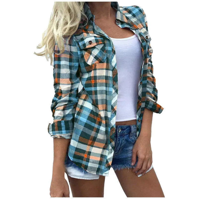 Women's Patchwork Stand-up Collar Long Sleeve Straight Tops