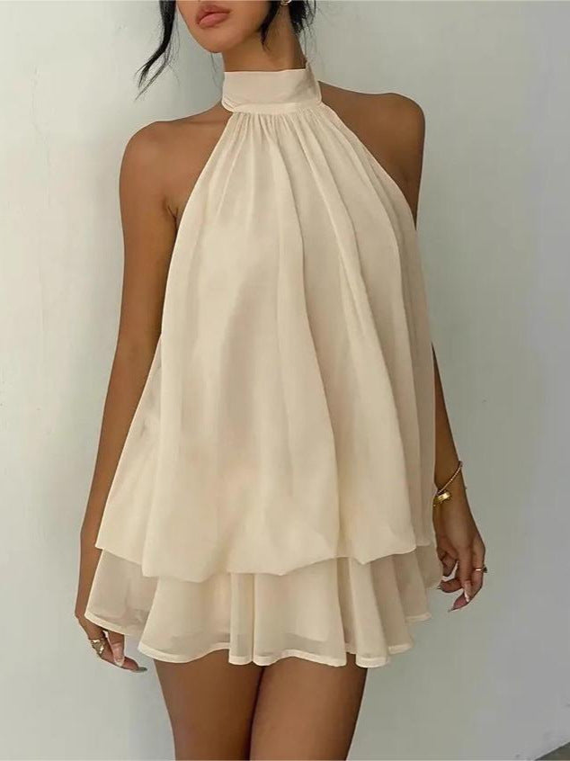Women's Holiday Sexy Backless Halter Puff Dress