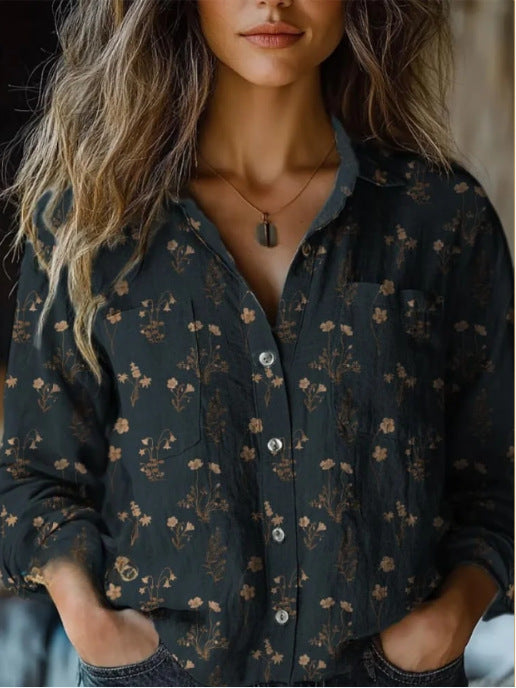 Women's Shirt Printed Exquisite Linen Fabric Tops
