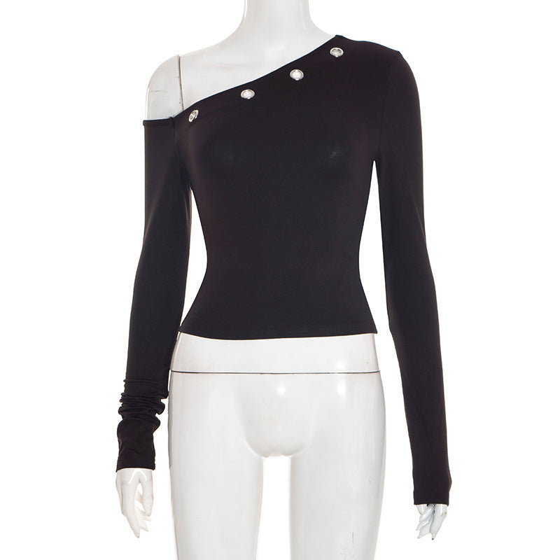 Women's Autumn Cold-shoulder Corns Solid Color Cropped Tops