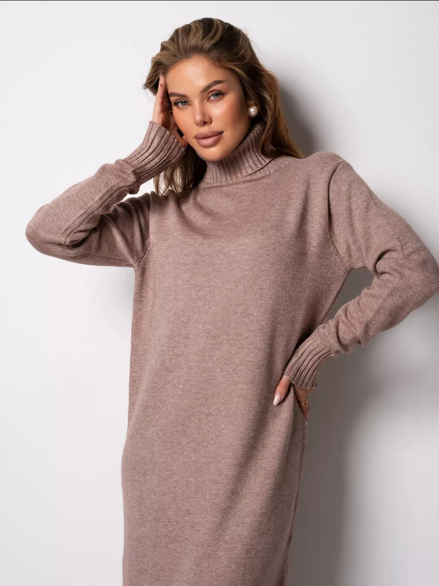 Women's Turtleneck Knitting Loose Inner Wear Pure Color Slimming Dress