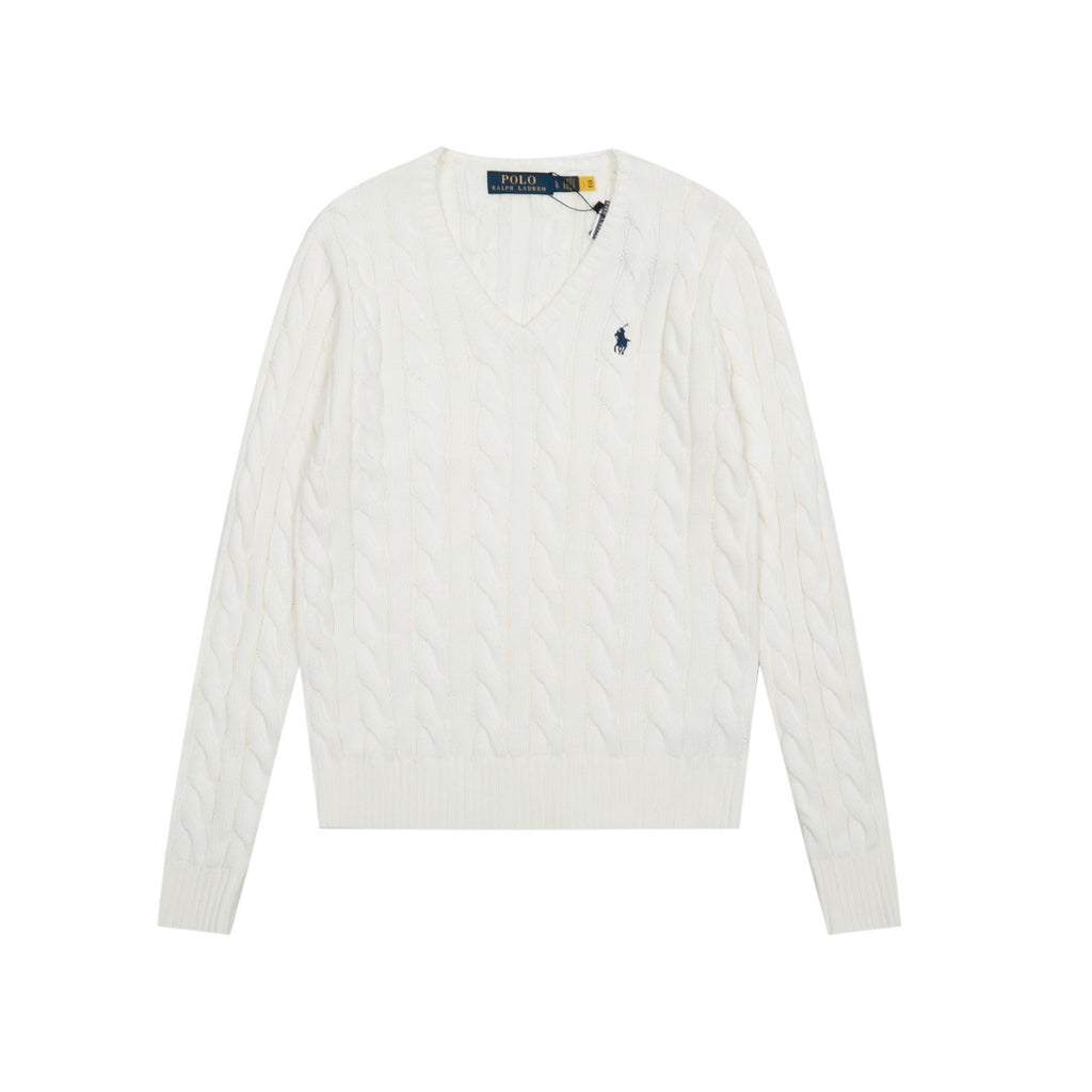 Women's Sleeve Horse Logo Embroidered Twist Long Solid Color Sweaters