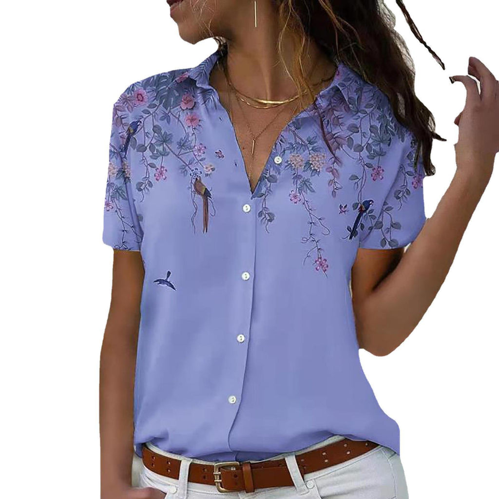 Women's Fashion Print Casual Sleeve Loose Button Blouse