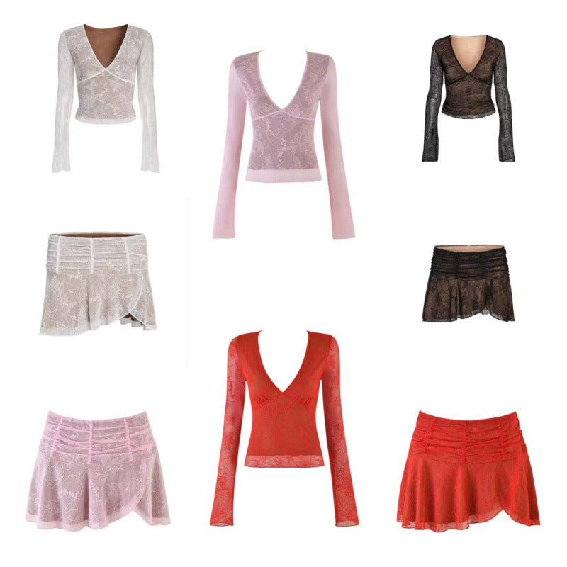 Hot Pure Lace Sexy Long Sleeve Design Tops
