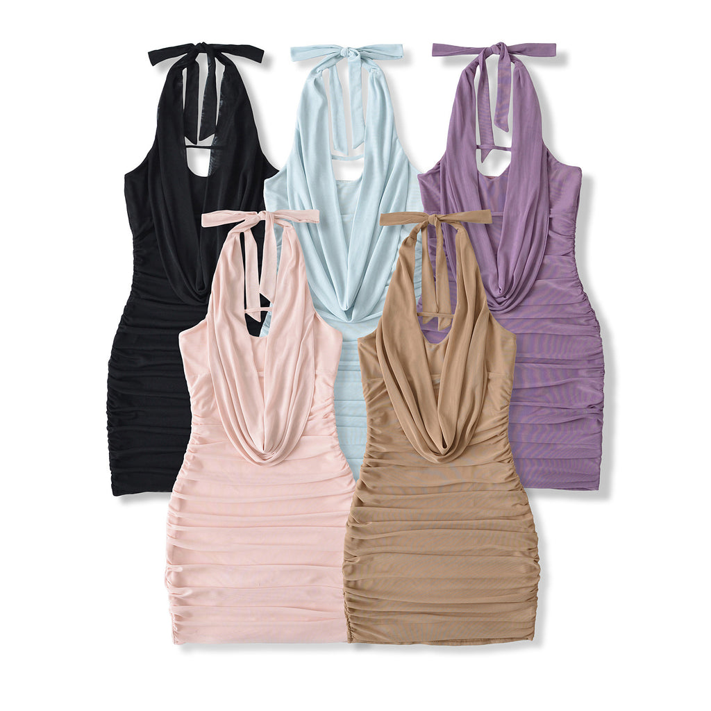 Hot Pure Desire Swing Collar Mesh Halter Dress