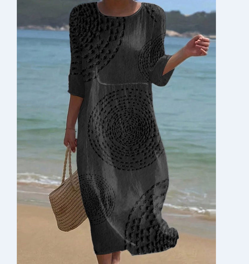 Sleeve Casual Printed Temperament Long Fitted Dress