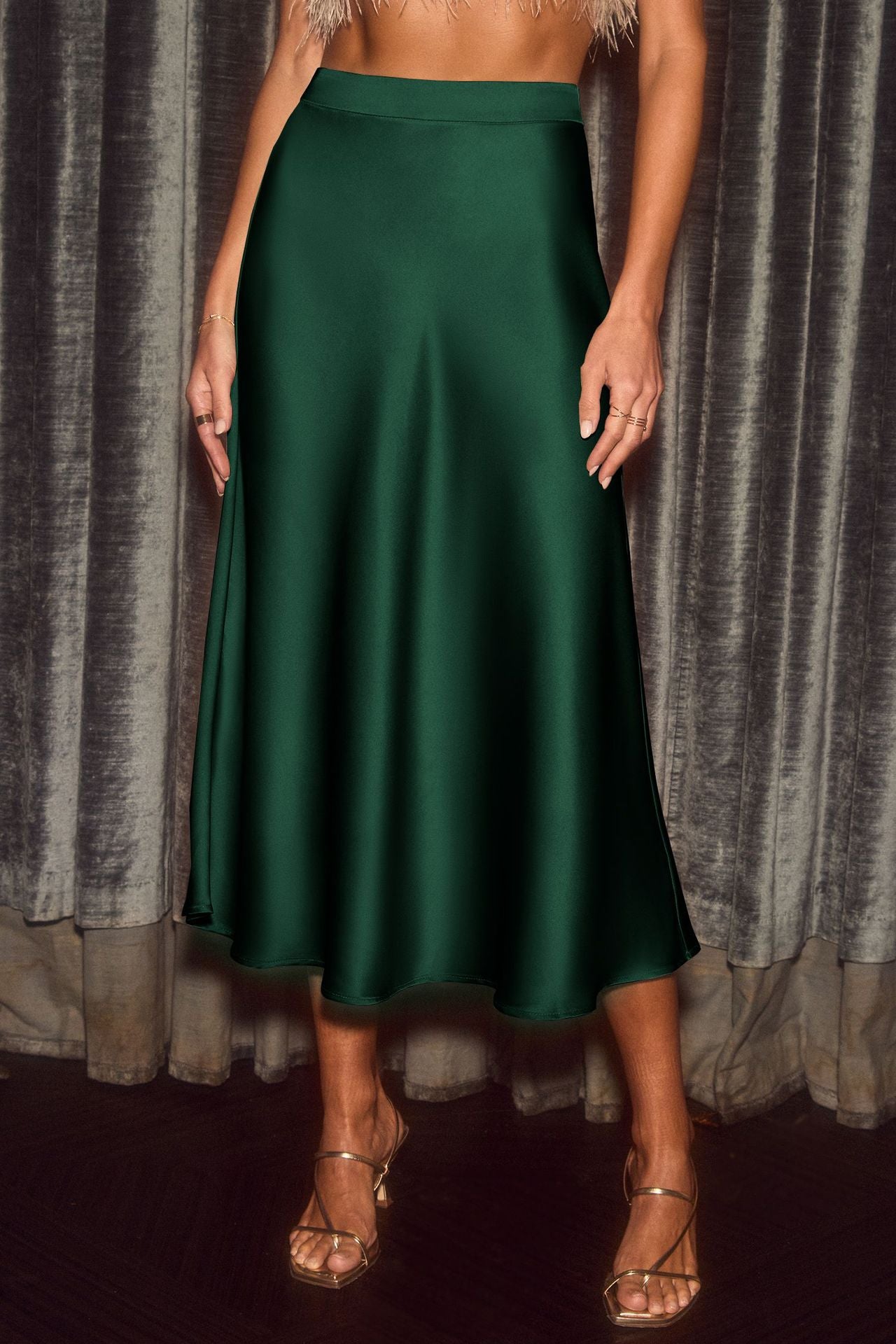 Women's A- Line Solid Satin Fashion Hip Skirt