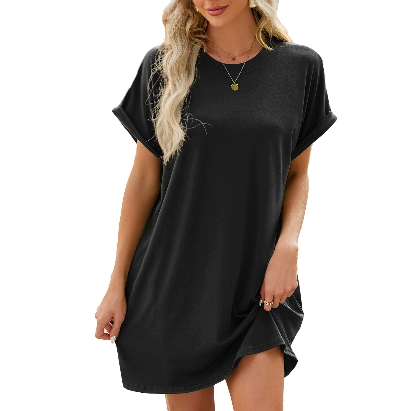 Women's Round Neck Casual Loose Sleeves Knee-length Dress