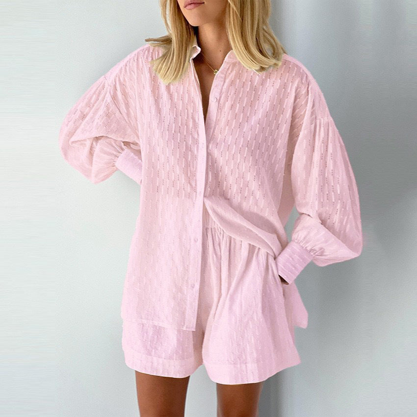 Women's Shirt Jacquard Puff Sleeve Elegant Commuter Design Blouse