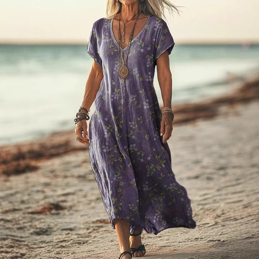 Women's Creative Floral Summer Sleeve Midi Dress