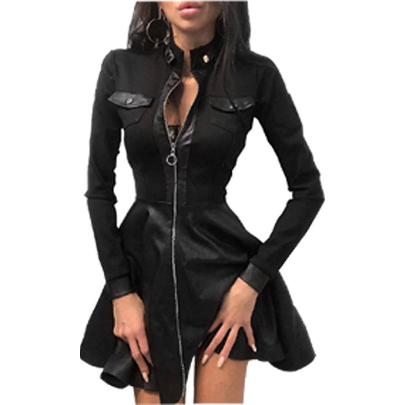 Comfortable Women's Fashion Leather Stitching Waist Dress