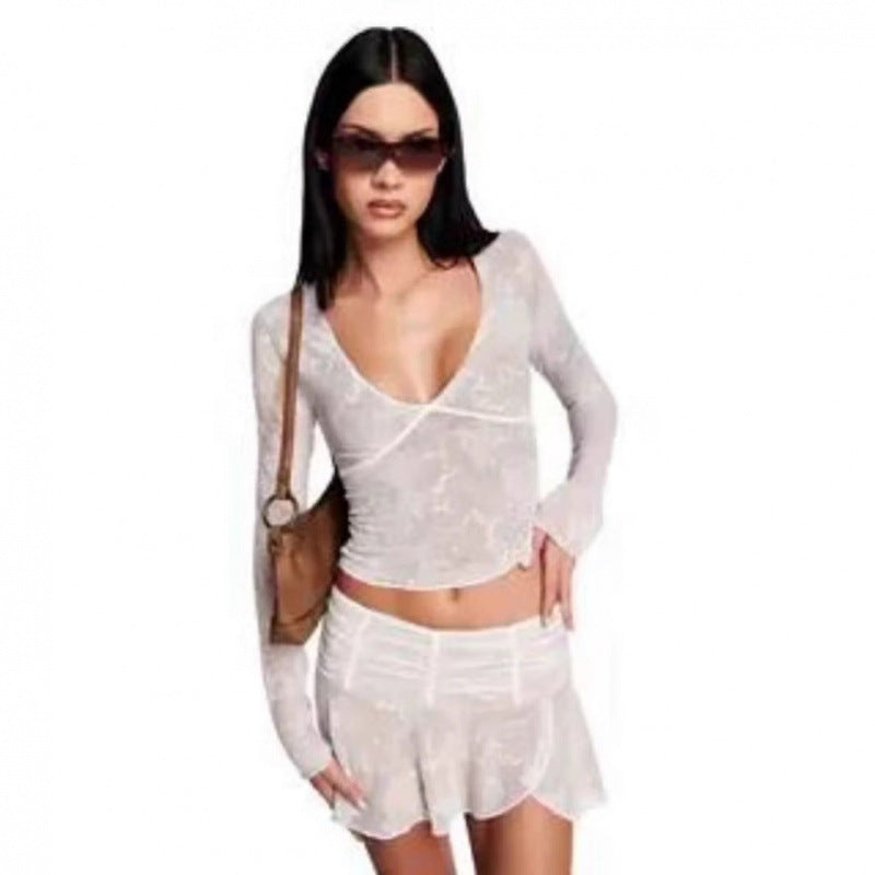 Hot Pure Lace Sexy Long Sleeve Design Tops