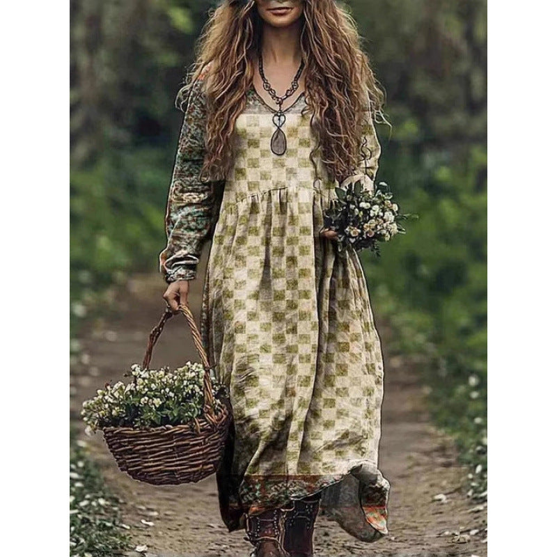 Durable Fashion Beautiful Autumn Vintage Printed Dress