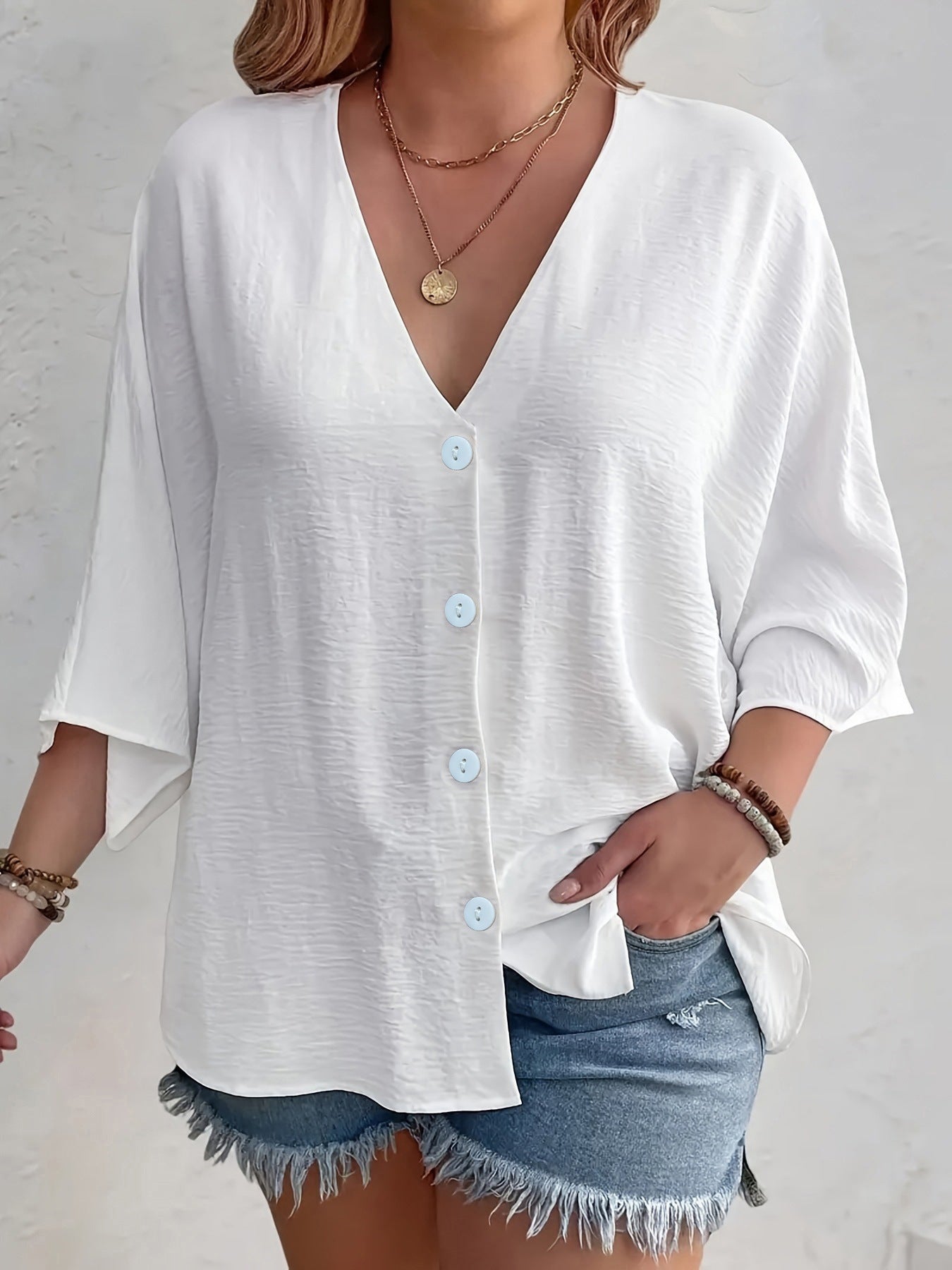 Women's Buttons Ice Silk Wrinkle Solid Color Clothing