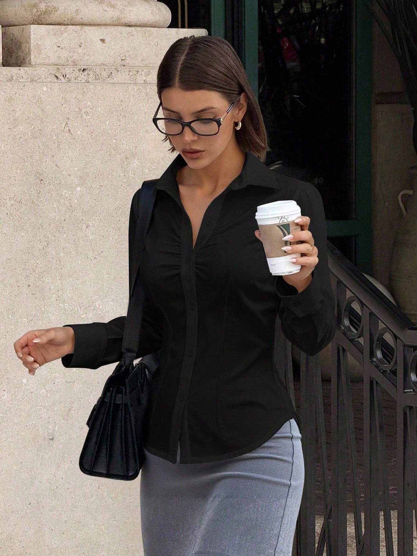 Women's Solid Color Elegant Fashion Polo Collar Basic Shirt Blouse
