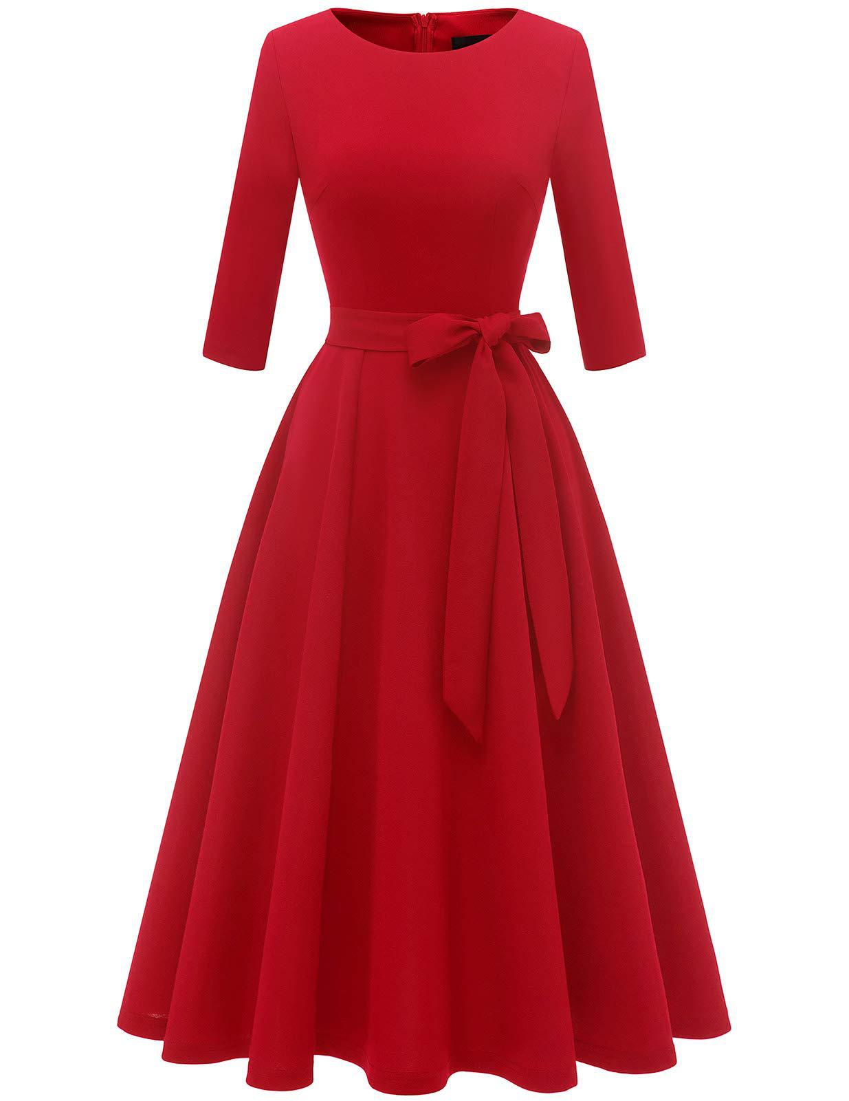 Women's Collar Three-quarter Sleeve Solid Color Temperament Leisure Large Swing Super Skirts