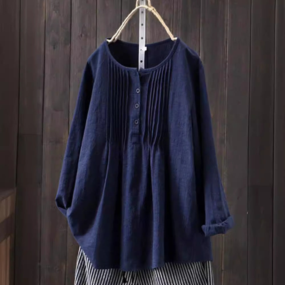 Art Solid Color Bamboo Cotton Linen Pullover Tops