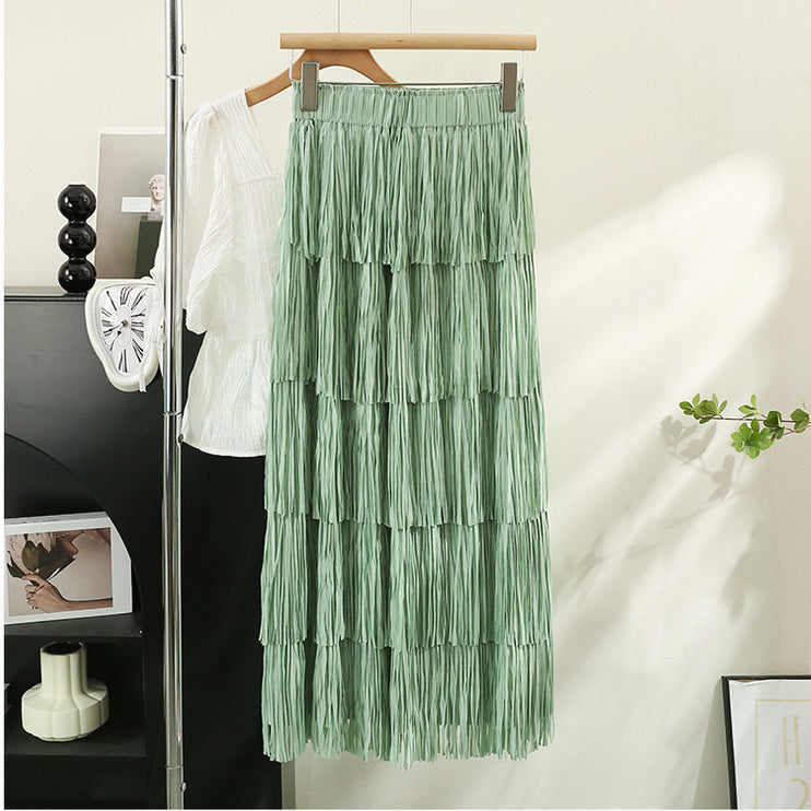 Retro Elegant Layer Tassel Dress Fashionable Draping Skirts