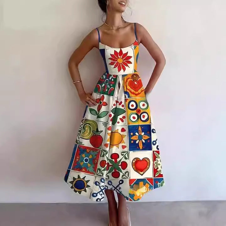 Women's Sling Long Digital Printing Large Dress