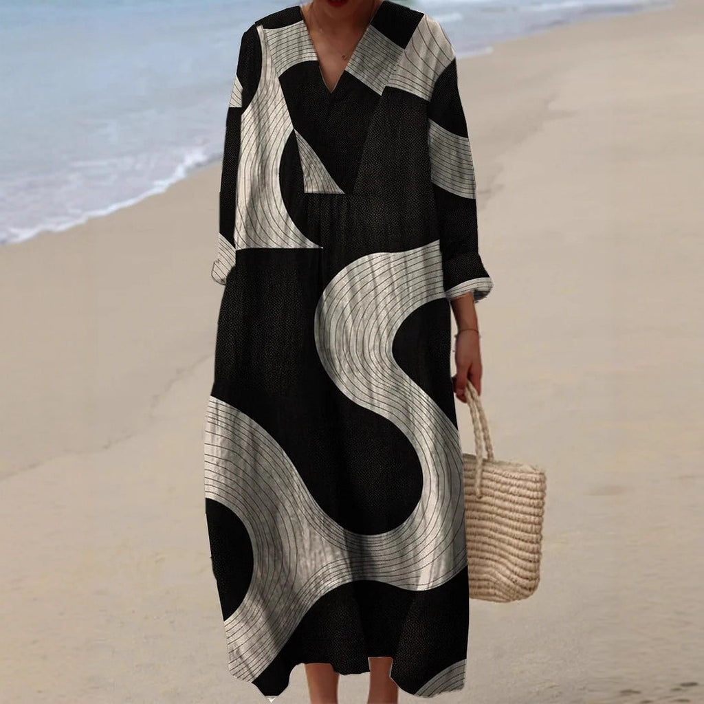 Women's Digital Printing Fashion Slim Printed Long Dress