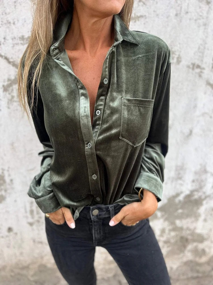 Women's Veet Shirt Long Sleeve Single-breasted Loose Blouse