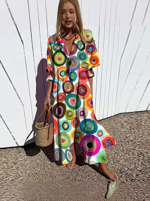 Beautiful Women's Pleated Print Temperament Commute Dress