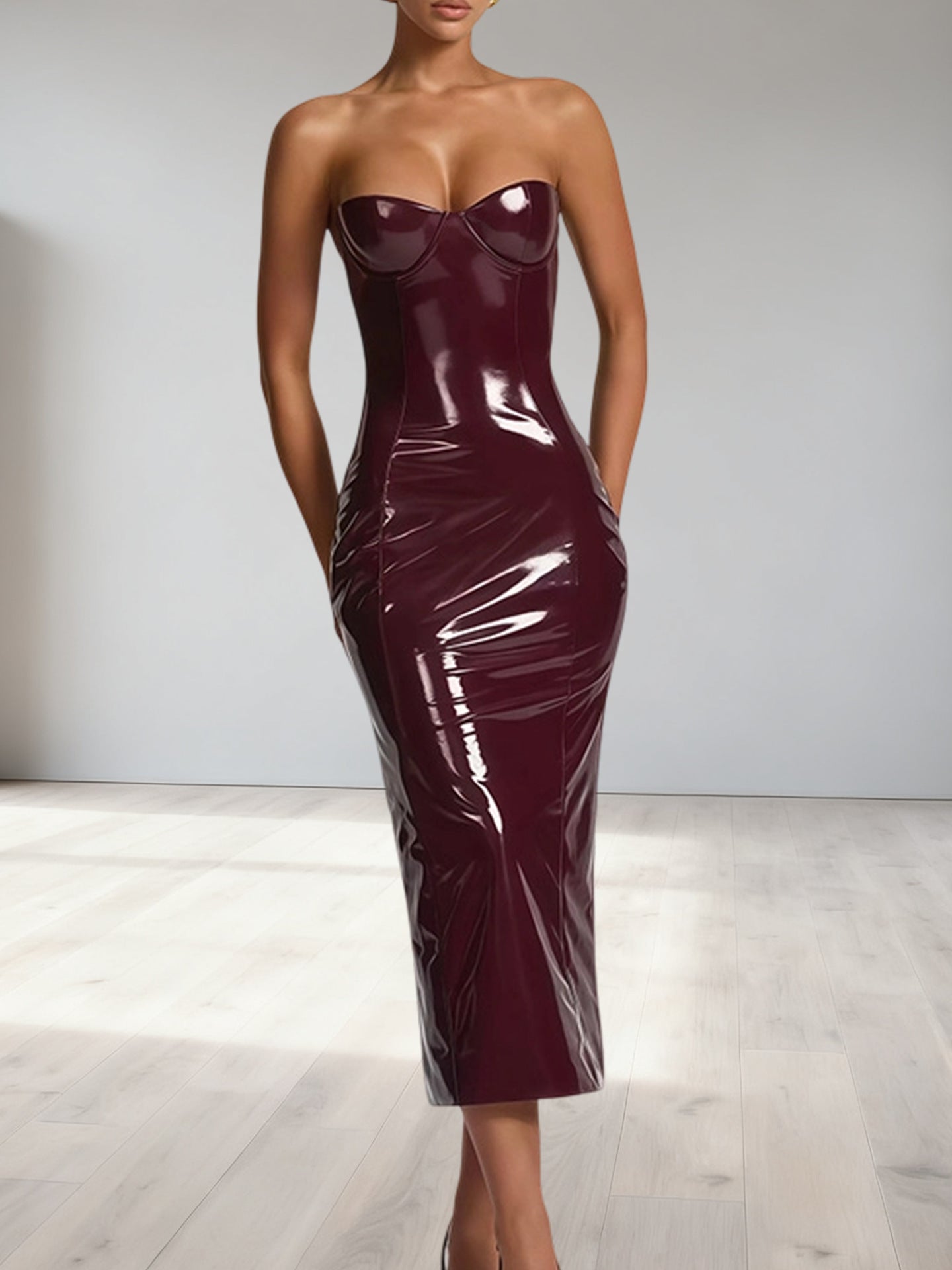 Women's Autumn Leather Sling Sheath Detachable Shoulder Strap Dress