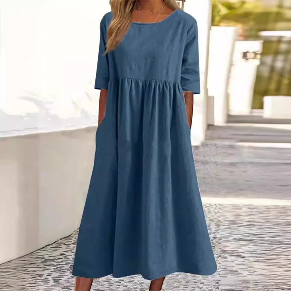 Linen Casual Sleeve Pocket Pleated Loose Shorts