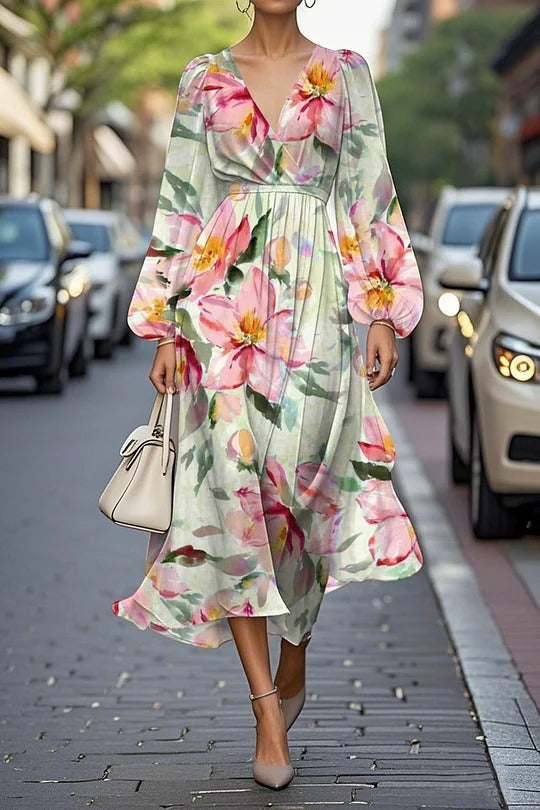 Women's Floral Series Pattern Printing Casual V Dress