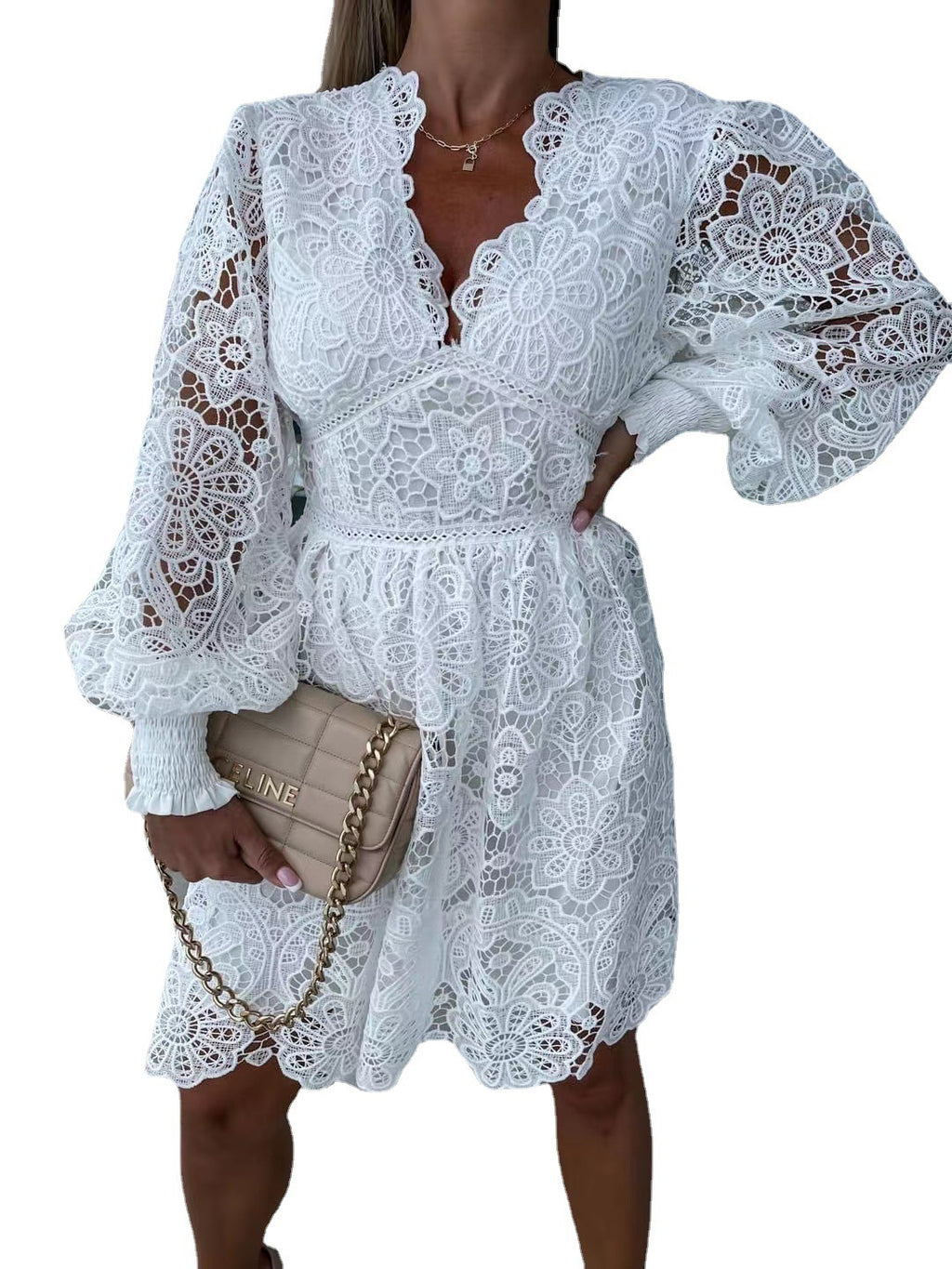 Sexy Hollow Water-soluble Lace Temperament Commute Dress