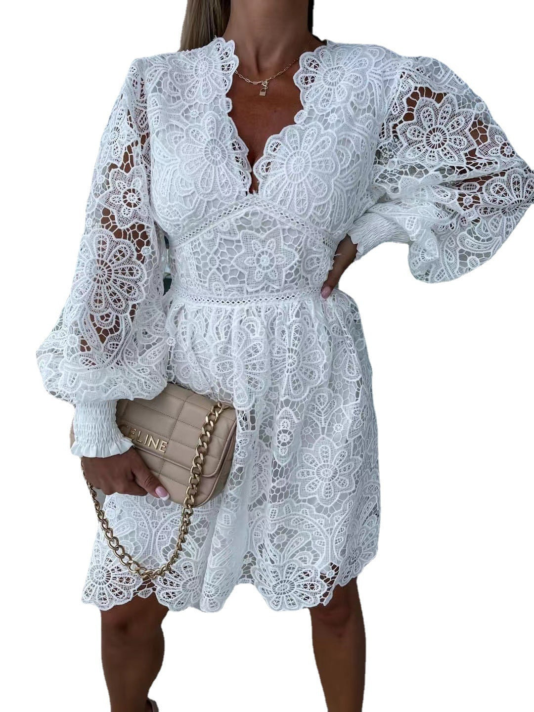 Sexy Hollow Water-soluble Lace Temperament Commute Dress