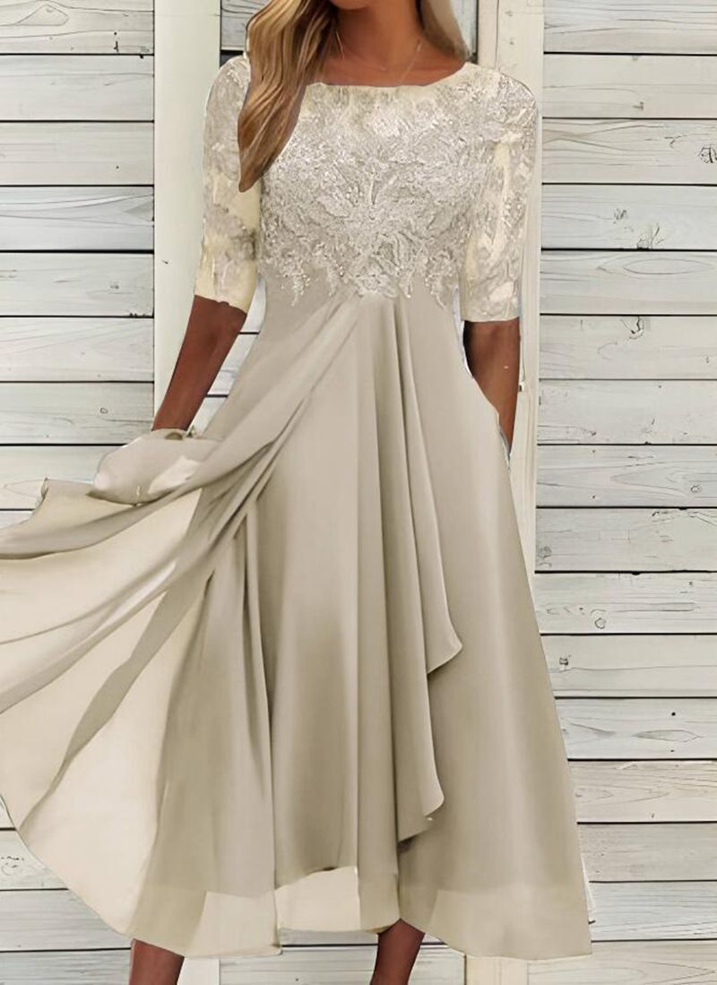 Unique New Women's Chiffon Stitching Lace Dress