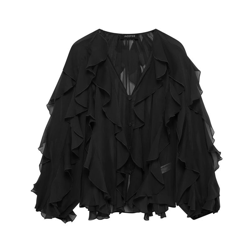 Z Spring Long Fashion Loose Design Niche Laminated Decoration Blouse