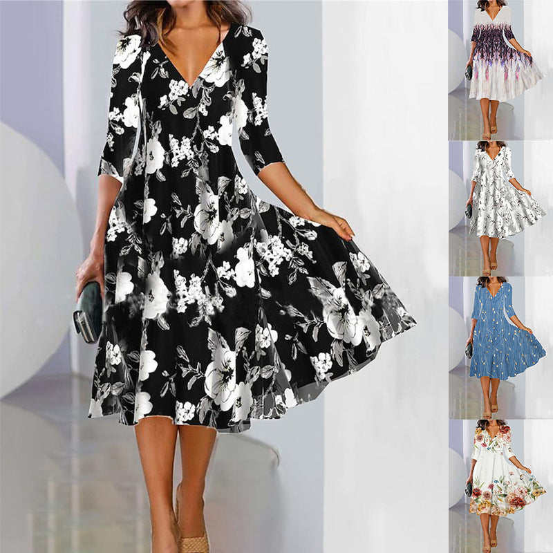 Stylish Knitted Loose Digital Positioning Printed Dress