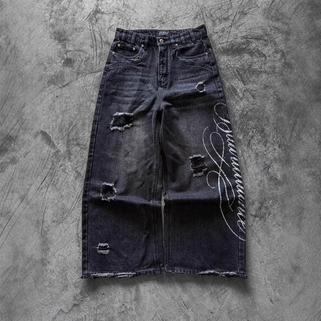 Printed Washed Make Old Ripped Personality Street Loose Jeans