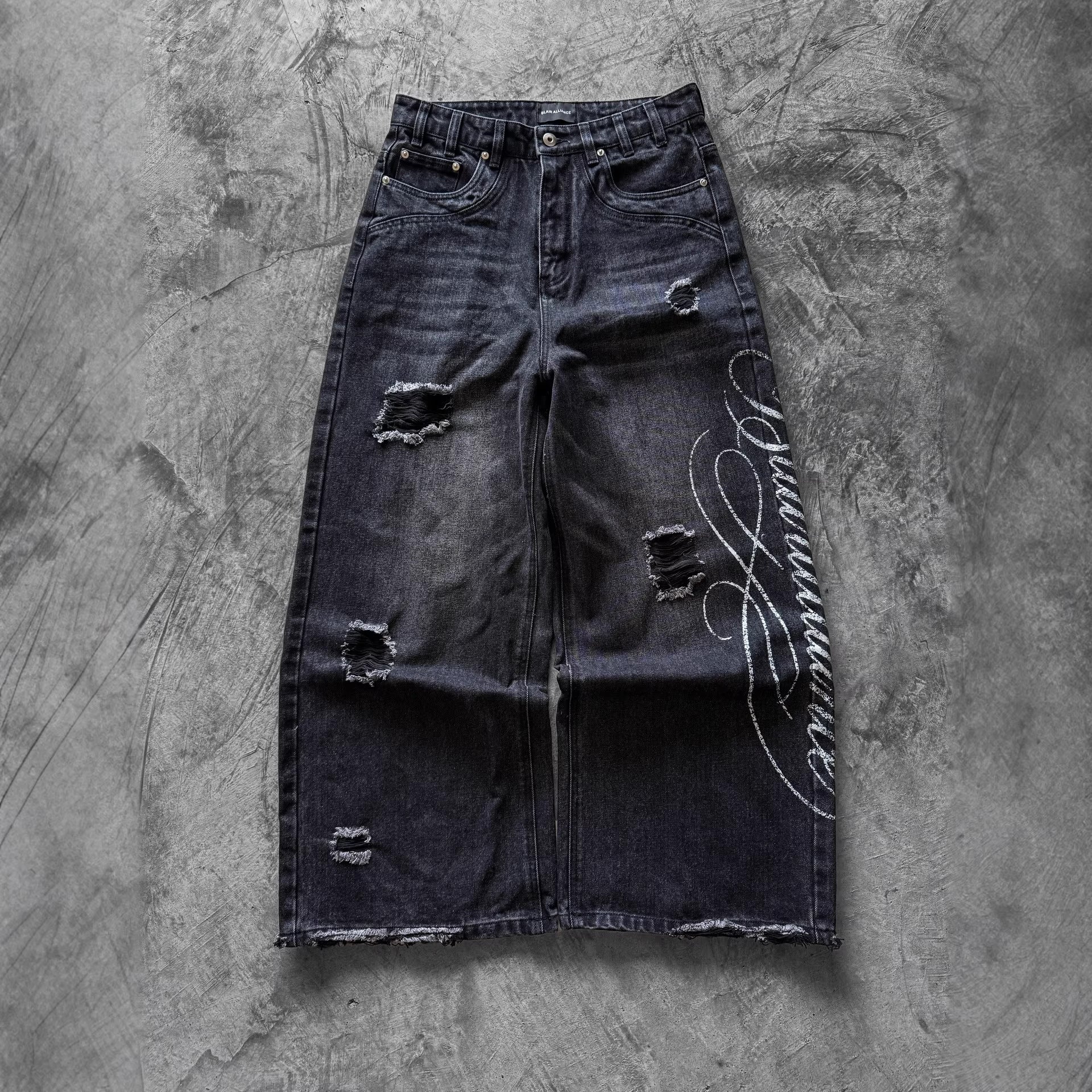 Printed Washed Make Old Ripped Personality Street Loose Jeans